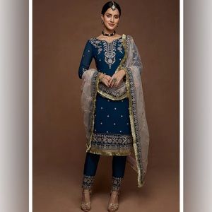 Lashkaraa Blue and Pink Embroidered Straight Suit
